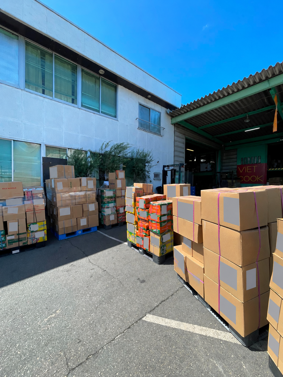 Packed cartons at a loading area